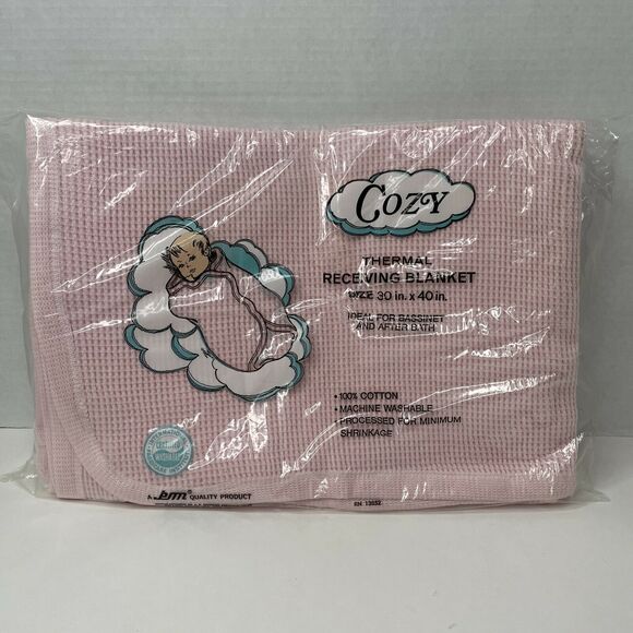 Vintage JE Morgan Cozy Thermal Pink Baby Bassinet Bath Receiving Blanket 30”x40” - Picture 2 of 6